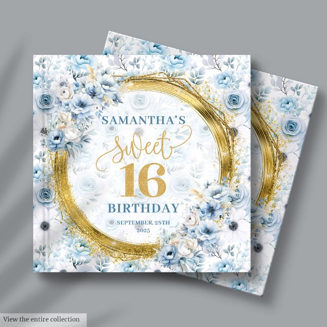 Elegante Light Blue 16 . Geburtstag Gästebuch (Elegant Light Blue Sweet Sixteen Guest Book Glitter)