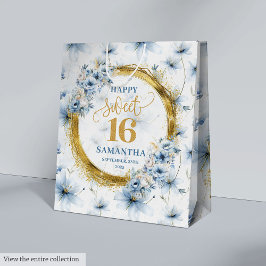 Elegante Light Blue 16 . Geburtstag Gold Glitzer B Mittlere Geschenktüte