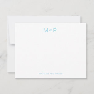 Elegante Light Blue Contemporary Couple Monogram Mitteilungskarte