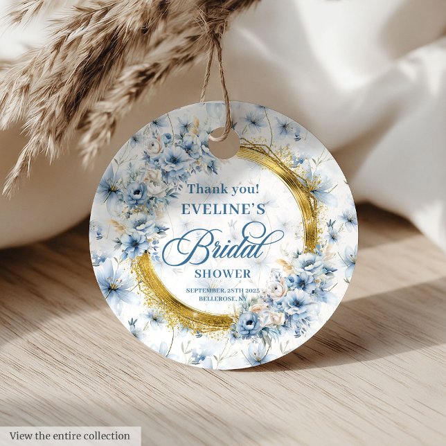 Elegante Light Blue Gold Glitzer Blume Bridal Geschenkanhänger (Elegant Light Blue Gold Glitter Flowers Bridal Favor Tags )