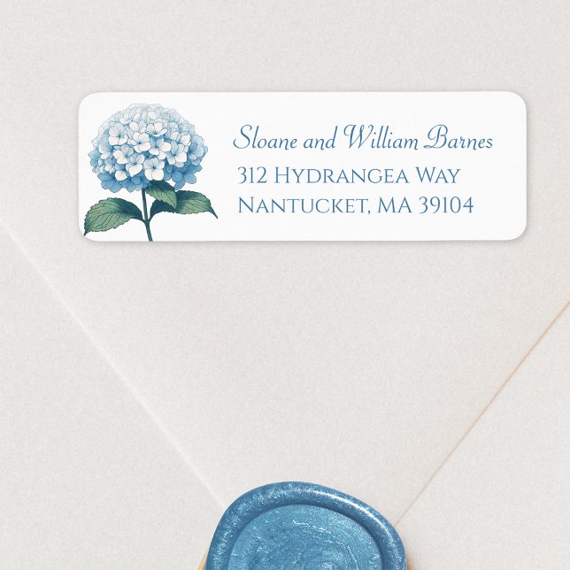 Elegante Light Blue Hydrangea Blume Rücksendeadres (Beautiful blue hydrangea return address label, elegant and perfect for weddings.)