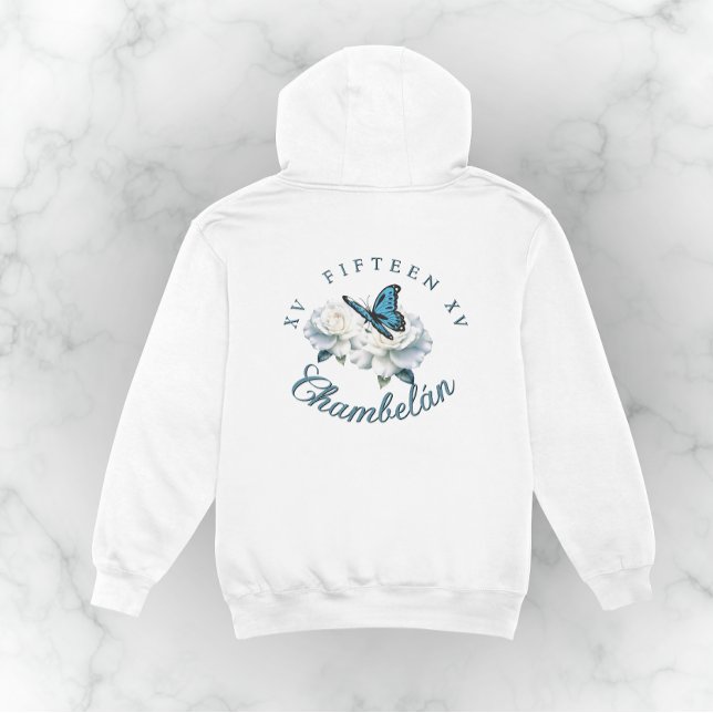 Elegante Light Blue Quinceañera - Chambelán Custom Hoodie (Dreamy Blue Butterfly Quinceanera Court Gifts - Sweatshirt Unisex)