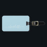 Elegante Light Blue Script Name Personalisiert  Gepäckanhänger<br><div class="desc">Elegante Pastel Light Blue Script Name Personalisierte Gepäckmarke</div>