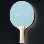 Elegante Light Blue Script Name Personalisiert Tischtennis Schläger<br><div class="desc">Elegante Pastel Light Blue Script Name Personalisiert Ping Pong Paddle</div>