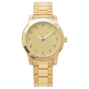 Elegante Light Gold Baroque Damask Armbanduhr