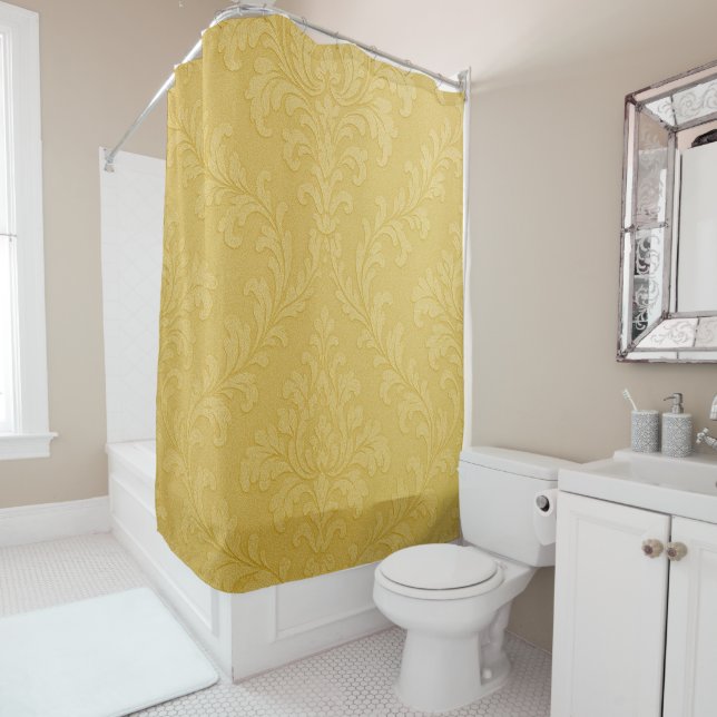 Elegante Light Gold Baroque Damask Duschvorhang (Beispiel)