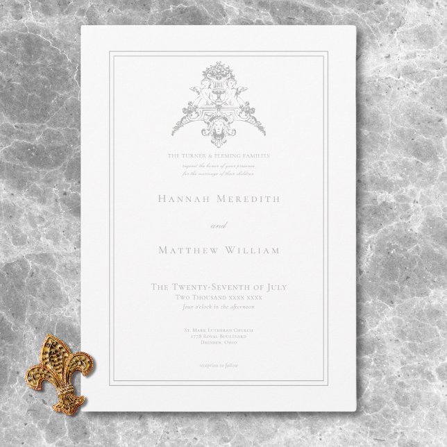 Elegante Light Gray Chinoiserie Cherub Wedding Einladung (Elegant Light Gray Chinoiserie Cherub Wedding Invitation)