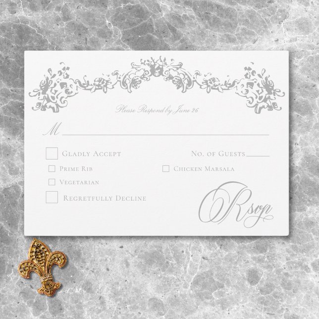 Elegante Light Gray Chinoiserie Cherub Wedding RSVP Karte (Elegant Light Gray Chinoiserie Cherub Wedding RSVP Card)