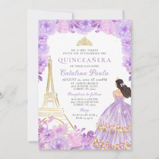 Elegante Light Lila Gold Tiara Paris Quinceñera Einladung