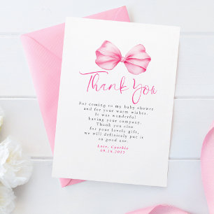 Elegante Light Pink Bow Baby Dusche Vielen Dank Dankeskarte