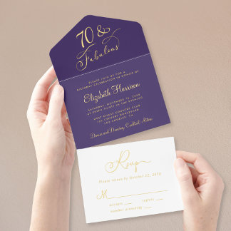 Elegante Lila 70. Geburtstagsparty All-in-One-Einladung