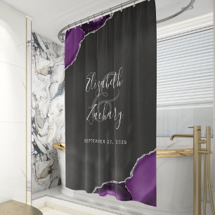 Elegante lila Achat-Silber-Hochzeitsgeschenk für F Duschvorhang