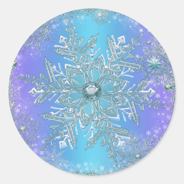 Elegante Lila Aquamarine Blue Snowflake Sticker (Vorderseite)