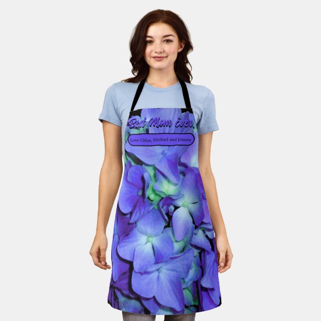 Elegante lila aquamarine Hydrangeas Schürze (Getragen)