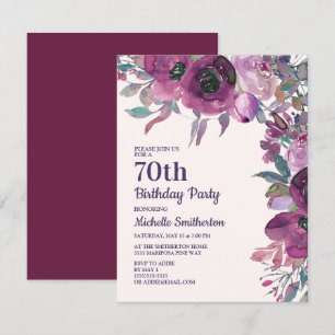 Elegante lila Aquarell-Blumen zum 70. Geburtstag Einladung