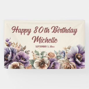 Elegante lila Aquarell-Blumen zum 80. Geburtstag Banner