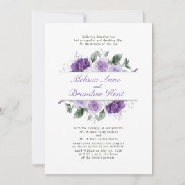 Elegante lila Aquarell-Blumenhochzeit Einladung