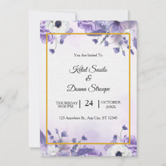 Elegante lila Aquarell-Hochzeit Einladung