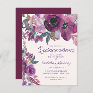 Elegante Lila Aquarellfarben Quinceñera 15. Einladung