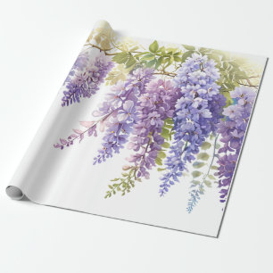 Elegante lila Aquarellwisteria blühend Geschenkpapier