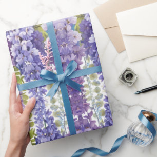 Elegante lila Aquarellwisteria blühend Geschenkpapier