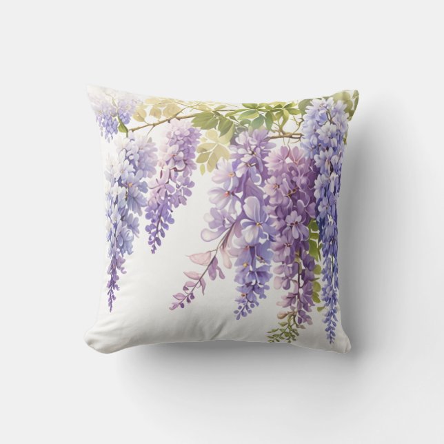 Elegante lila Aquarellwisteria blühend Kissen (Vorderseite)