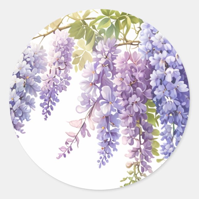 Elegante lila Aquarellwisteria blühend Runder Aufkleber (Vorderseite)