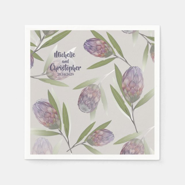 Elegante Lila Beige Hochzeit Serviette (Vorderseite)