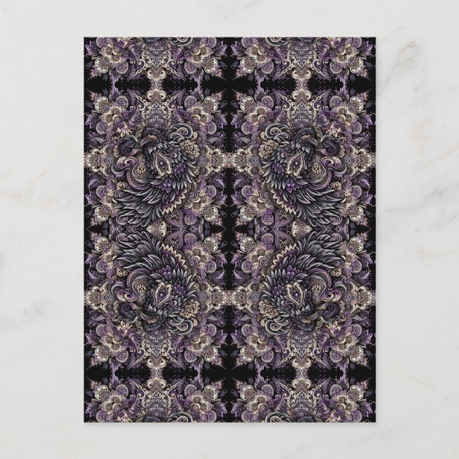 Elegante Lila Black Batik Raven Tessellation Tile Postkarte (Vorderseite)