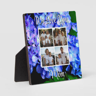 Elegante lila blaue Blumen-personalisierungsvorlag Fotoplatte