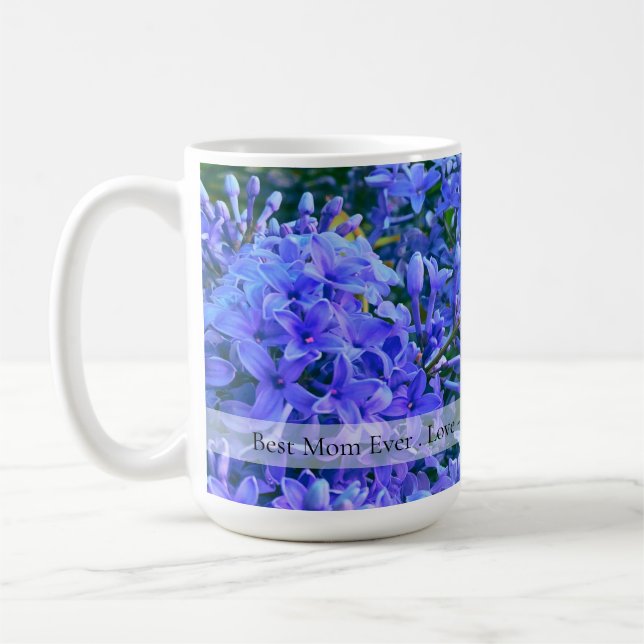 Elegante lila-blaue Lilaks personalisieren Kaffeetasse (Links)