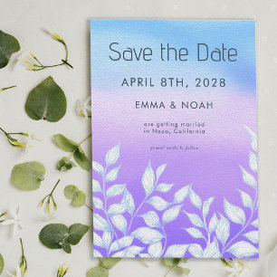 Elegante lila blaue Wasserfarben-Blatt-Hochzeit Save The Date