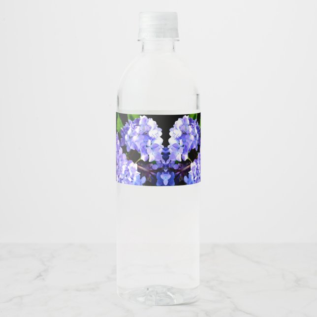Elegante lila, blühende lila Hydrangeas Wasserflaschenetikett (Vorderseite)
