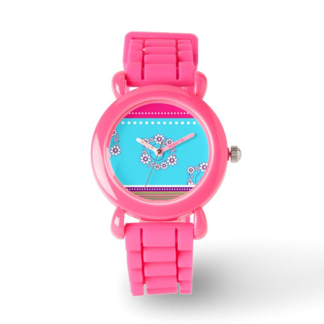 Elegante Lila Blume-Design-Uhr Armbanduhr (Vorderseite)