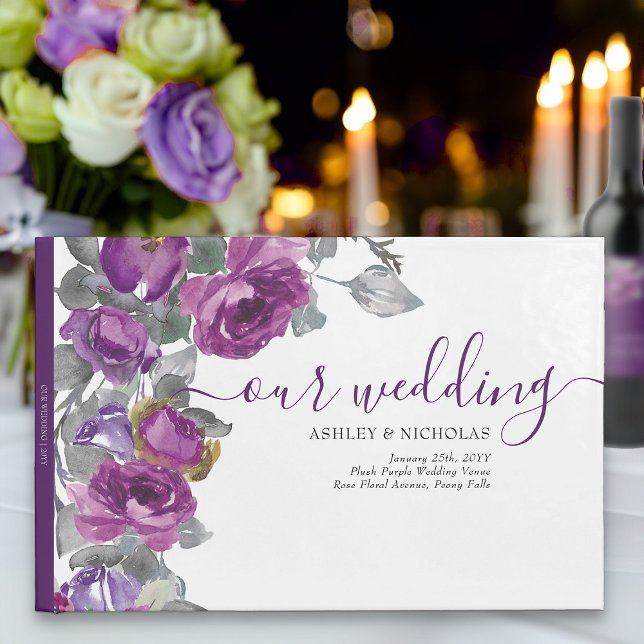 Elegante Lila Blume Hochzeit Gästebuch (Elegant purple floral guest book from my Plush Purple Wedding Collection )