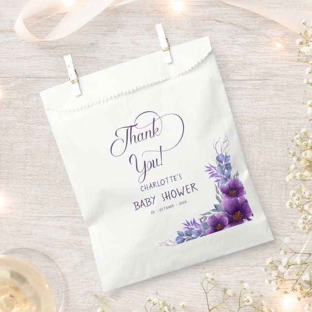 Elegante Lila Blume Kinderdusche Geschenktütchen (Ausgeschnitten)