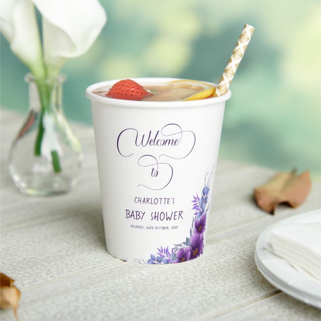 Elegante Lila Blume Kinderdusche Pappbecher (In Situ)