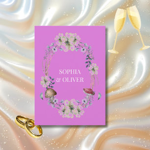 Elegante Lila Blume und Mushroom Wreath Wedding Einladung