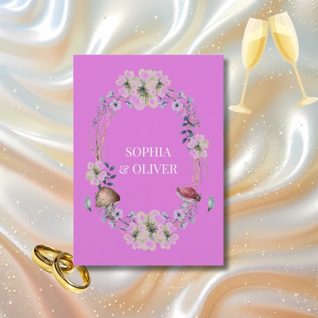 Elegante Lila Blume und Mushroom Wreath Wedding Einladung (Von Creator hochgeladen)