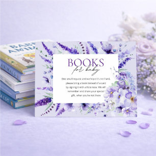 Elegante lila Blumen Baby Shower Bücher fürs Baby Begleitkarte
