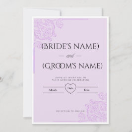 Elegante lila Blumen-Damask-Hochzeitseinladung Einladung