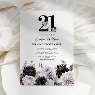Elegante lila Blumen-Einladung zum 21. Geburtstag Einladung