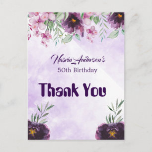 Elegante lila Blumen-Einladung zum Geburtstag Postkarte