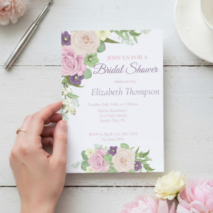 Elegante lila Blumen-Einladung zur Brautparty Einladung