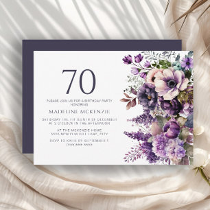Elegante lila Blumen Erwachsener 70. Geburtstag Einladung
