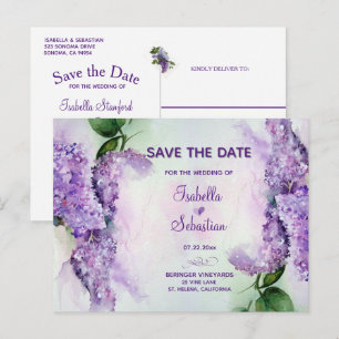Elegante lila Blumen Hochzeit Termin merken Karte