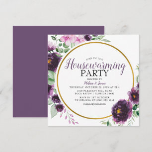 Elegante lila Blumen-Housewarming-Party Einladung