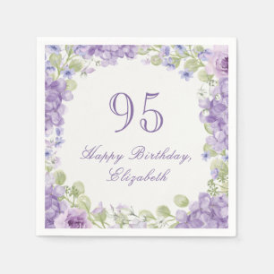 Elegante lila Blumen-Napkins zum 95. Geburtstag Serviette