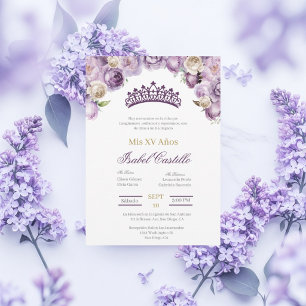Elegante lila Blumen Quinceanera Einladung