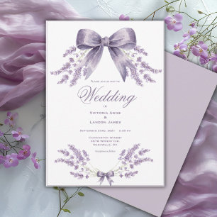 Elegante lila Blumen- & Schleifen-Hochzeitseinladu Einladung